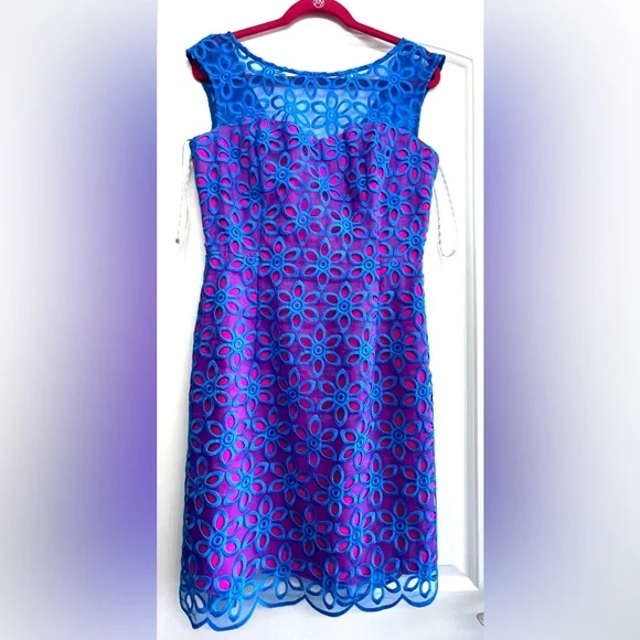 Rare!!! Lilly Pulitzer Pink/Blue/Purple Gorgeous Coctail Dress size 8 - Picture 3 of 16